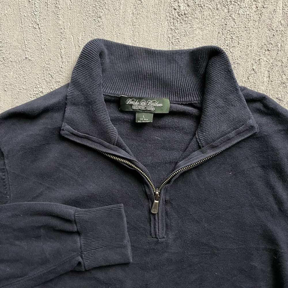 Brooks Brothers Silk Cotton Quarter Zip Pullover Sweater Mens Large Navy